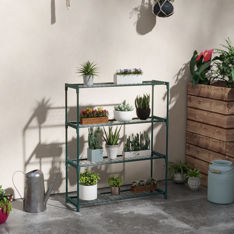 Étagère à fleurs supports porte plante 4 niveaux. intérieur et extérieur en acier. dim. 89L x 28l x 107H cm. vert