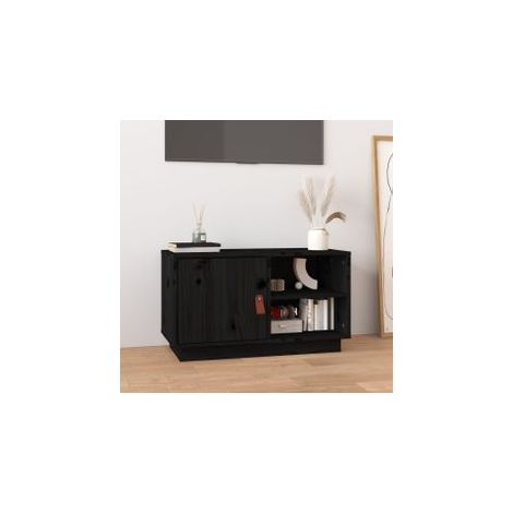 Meuble TV Noir 70x34x40 Bois de pin massif (1/5)