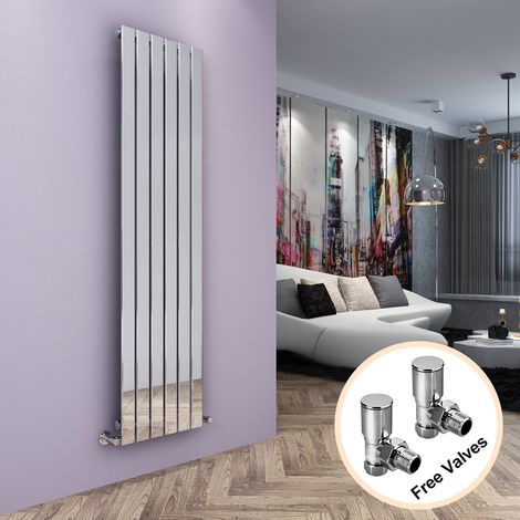 ELEGANT Vertical Designer Radiator Flat Panel + Angled Radiator Valves 1800 x 452 mm Chrome Single Central Heating (1/5)