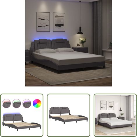 vidaXL Coussin de tête de lit -  Cadre de lit Viana avec LED sans matelas gris 160x200 cm (1/5)