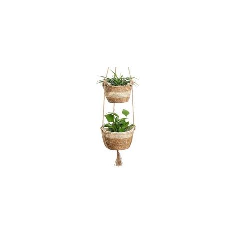Panier de Jardinière Suspendud en Jonc de Mer, 2 Taille Pot de Fleurs Tissé Intérieur Extérieur - Pots de Fleurs Couvrir Le Panier de Rangement Conteneurs de Plantes (Beige) (1/5)