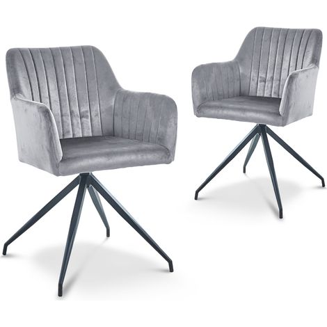 Lot de 2 chaises en velours gris pieds en métal noir RATUS (1/5)