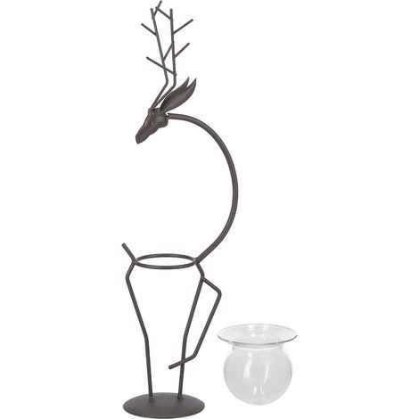 Support de Plante en Fer Forgé en Forme de Cerf avec Vase en Verre Transparent pour Culture Hydroponique - Modèle A