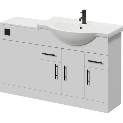 Alexander James Gloss White 1350mm 3 Door Vanity Unit Toilet Suite - 1350mm - Matt Black 96mm Knurled Bar HandleWithout James Toilet Pan