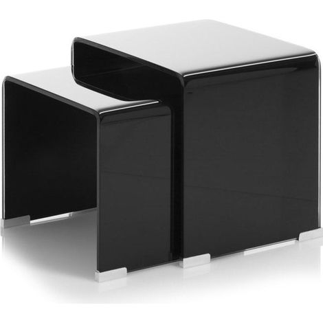 Set 2 Tavolini 41x30x37 cm in Vetro Nero (1/4)