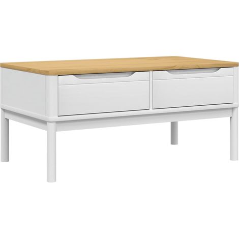 Mesa de centro de diseño moderno y contemporáneo con dos cajones 99 x 55,5 x 45 cm madera maciza de pino blanco DEC039135