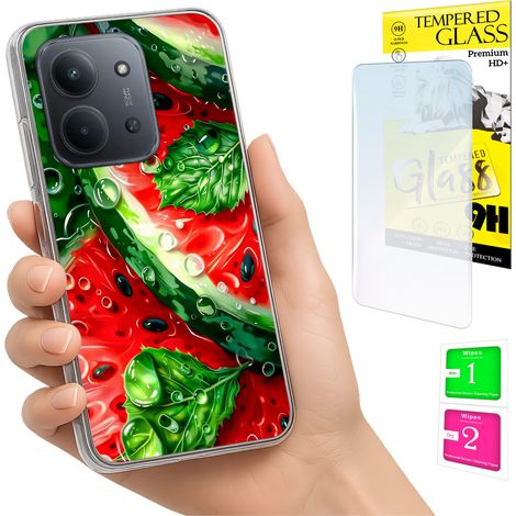 Custodia per Xiaomi Redmi 15C 5G 173mm / Poco C85, retro color anguria + vetro 9H (1/5)