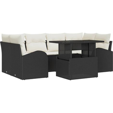 Maison Exclusive - Conjunto de sofá de jardín 7 pcs Negro Rattan