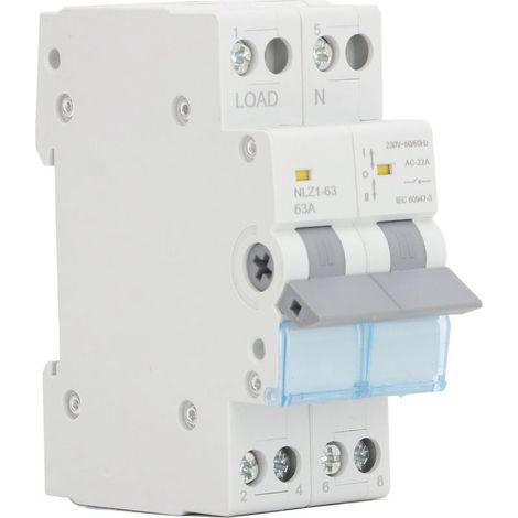 Interruptor de transferencia manual de doble alimentación, 230 V CA, 63 A, 35 mm, montaje en riel DIN, disyuntor de bloqueo unilateral, 2P (1/5)