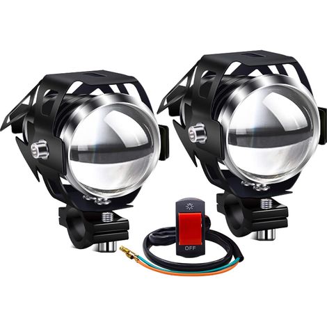 Phare Moto Feux Additionnels 1 Mode,U5 Phares Avant de Moto Anti Brouillard Projecteur Spot LED Motos 125W 3000LM supplémentaires avec interrupteur pour motos Quad Scooter (1/5)