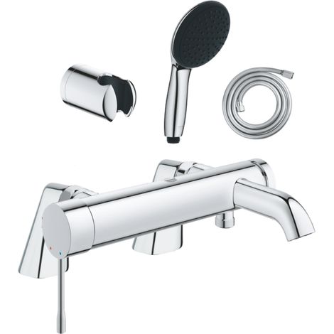 Conjunto mezclador mecánico para bañera/ducha GROHE Essence + teleducha redonda de 2 chorros + manguera + soporte
