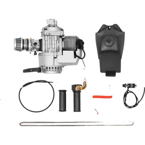Kit de motor de 49 cc, arranque por cuerda, rendimiento refrigerado por aire, color plata. (1/2)
