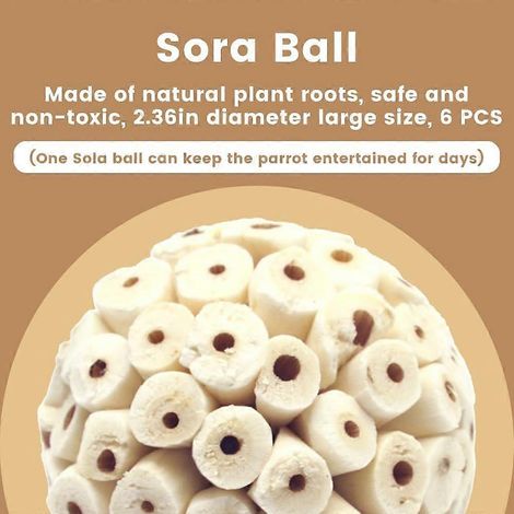 Balles Sola 6 cm (6 pièces), jouet de recherche de nourriture pour oiseaux, balle souple Sola Atta, jouet à mâcher pour perroquets, idéal pour aiguiser les griffes et le bec des perruches et calopsitt (1/3)