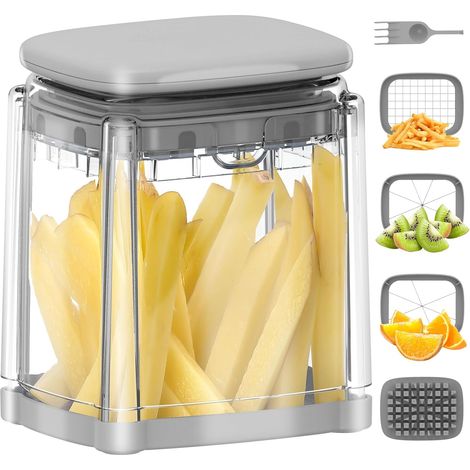 Pommes-Frites-Schneider, Kartoffel- und Zwiebelschneider, professioneller Gemüseschneider für Haushalt, geeignet für Kartoffeln, Karotten, Gurken, Zucchini, Paprika usw. (Nebelgrau)