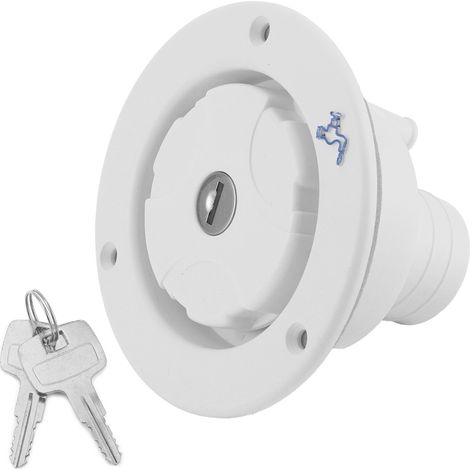 Bouchon de remplissage étanche à verrouillage pour entrée d'eau douce, avec 2 clés, blanc, camping-car, caravane, fourgon (1/5)