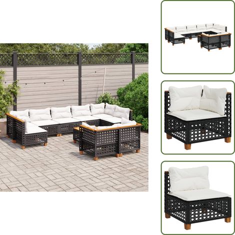 The Living Store Salon de jardin 10 pcs avec coussins noir résine tressée - Ensemble Salon De Jardin - Meuble Extérieur - Canapé Jardin - Résine Tressée - Rotin Synthétique (1/5)