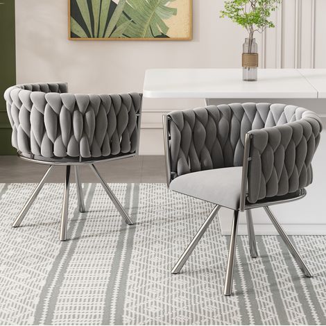 Sedie da pranzo girevoli set 2 in velluto grigio OKMYHOME (1/5)