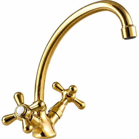 Grifo mezclador de fregadero de cocina con caño alto Acabado en oro pulido Piralla Rubinetteria Sofia 0SFOR104A17  Oro (1/5)