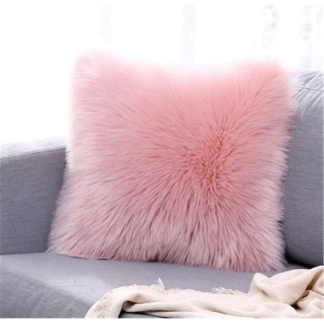 Housse de Coussin, Fausse Fourrure Deluxe Décoratif Canapé Chambre Lit Super Doux Peluche Mongolie Taie d'oreiller 45X45cm (Rose) (1/5)