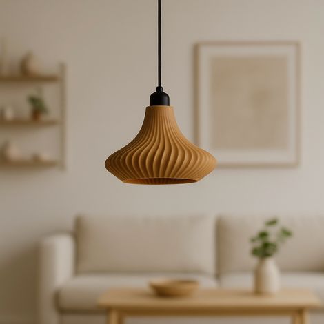 "Vita"-Pendelleuchte Beige/Schwarze Deckenrosette/Schwarzes Kabel