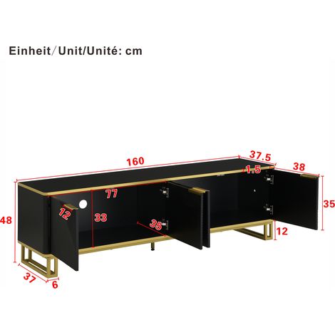 Meuble TV 4 portes, support TV design géométrique, meuble bas avec texture unique, étagère télévision en bois, dimensions 160 x 37,5 x 48 cm (L x P x H), meuble sous TV élégant et moderne. (1/5)