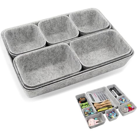 Organizador de 8 cajones de fieltro para sala de estar, baño, oficina, color gris (1/5)