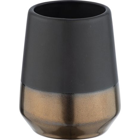 Gobelet de salle de bain en céramique noir et or – Dimensions Diam. 8 x H. 10 cm – Élément décoratif pour rangement brosses à dents (1/5)