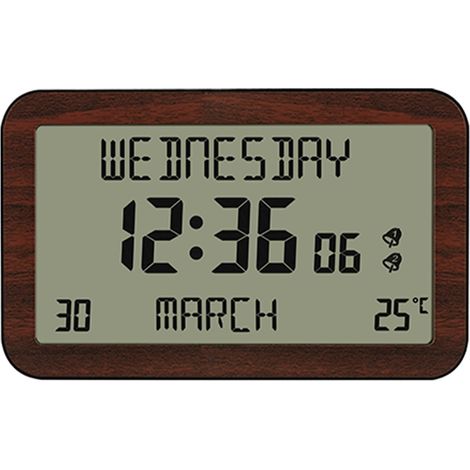 Petite horloge de bureau à écran LCD, appareil multifonction haute définition avec rappels multilingues, réveil de chevet silencieux et sans tic-tac. (1/4)