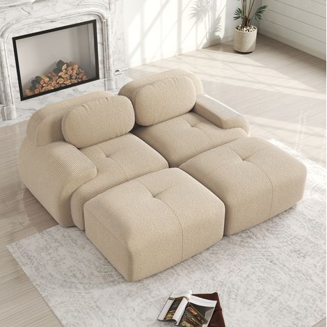 Sofá modular de esquina (208x178x70 cm), sin montaje, diseño ergonómico, espuma 32D, tejido de pana beige (1/5)