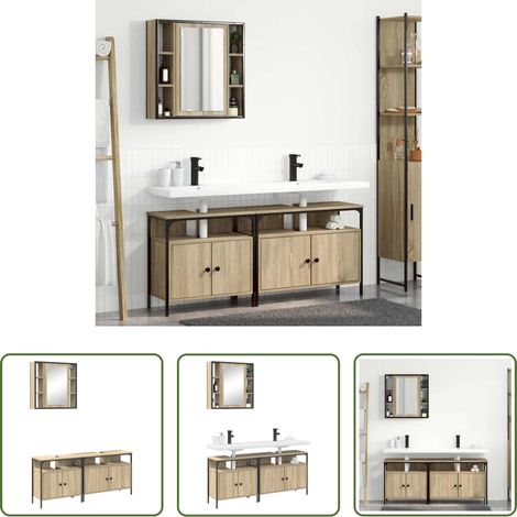 vidaXL Spiegel - Badezimmermöbel-Set mit Regal mit Tür 3 pcs Braun Holzwerkstoff (1/5)