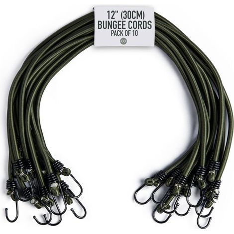 BRAVIX  12" (30CM) Sangles de Serrage - Pack de 10 - Crochet Tendeur - Tendeurs avec Crochets pour Bagages, Barres de Toit, Camping - Résistance aux UV & Conditions Climatiques
