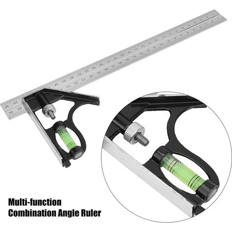 Équerre combinée multifonctionnelle en acier inoxydable de 300 mm, équerre horizontale réglable, équerre à angle droit à 45°, équerre pour le travail du bois (1/5)