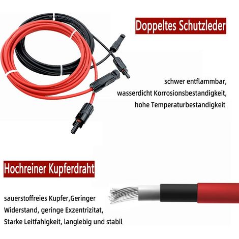 Câble de raccordement professionnel avec fiche solaire des deux côtés Rouge/noir 6 mm² avec fiche solaire montée (4 mm² 5 m) (1/4)
