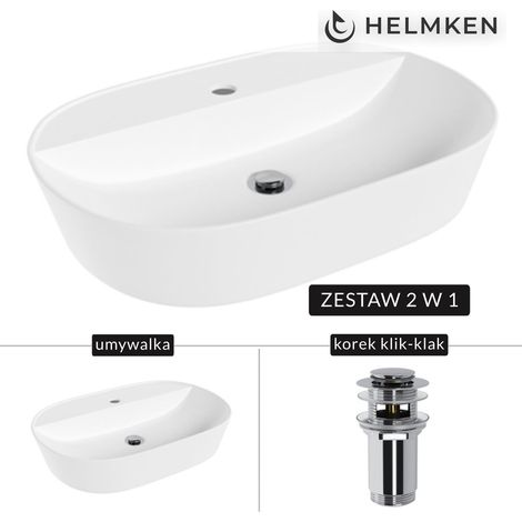 Lavabo de encimera Helmken 46060000 (60x40) Blanco + Tapón Click-Clack Cromado (1/5)