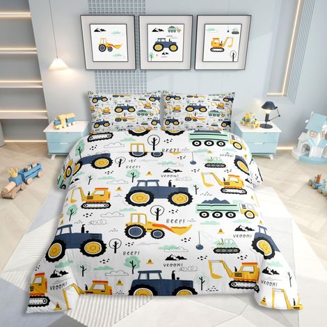 Parure de lit - Housse de couette 135 x 200 cm - Pour enfant garçon adolescent - Avec housse de couette et 1 taie d'oreiller 80 x 80 cm - Blanc, jaune, vert (1/5)