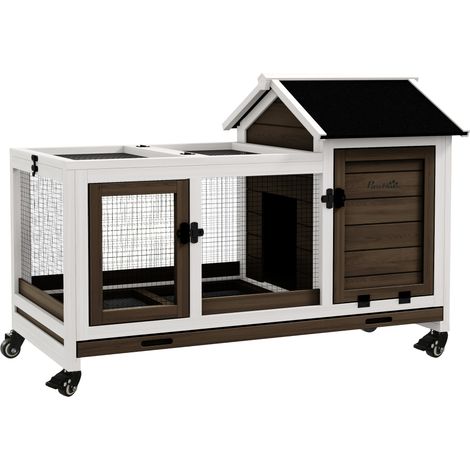 Kleintierstall für Zwergkaninchen. Meerschweinchen. mit Rädern. 108 x 58 x 73.5 cm. Kaffee (1/4)