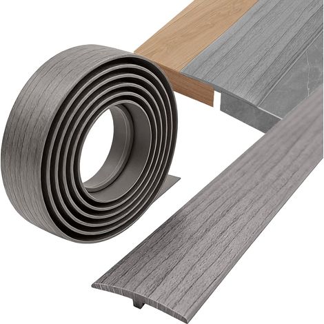 Transition Profile Self Adhesive, T-Profile, 2 in × 3 m, PVC Threshold Bar, Flat Cover for Threshold Door Sills or Parquet Junction, Compatible With All Types Of Floors, Grey Wood Grain (1/5)