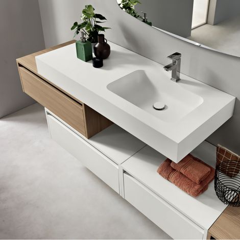 Mensola sospesa lavabo destra 120 cm in HPL laminato FLUVIO Bianco