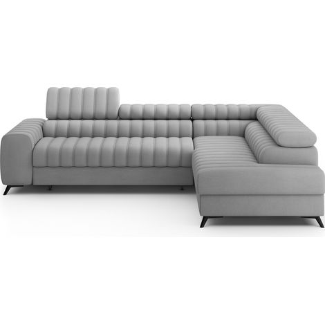 Canapé d’angle convertible KANDO en tissu texturé – 269cm angle droit-Gris clair-angle droit (1/5)