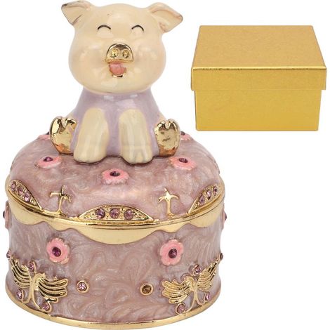 Schmuckkästchen in Schweinchenform mit floralem Dekor, feinen handbemalten Details, Schatztruhe zur Schmuckaufbewahrung, Geschenk (1/5)