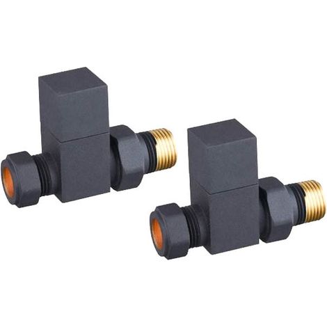 Heatwave Square Anthracite Straight Radiator Valves Pair (1/2)