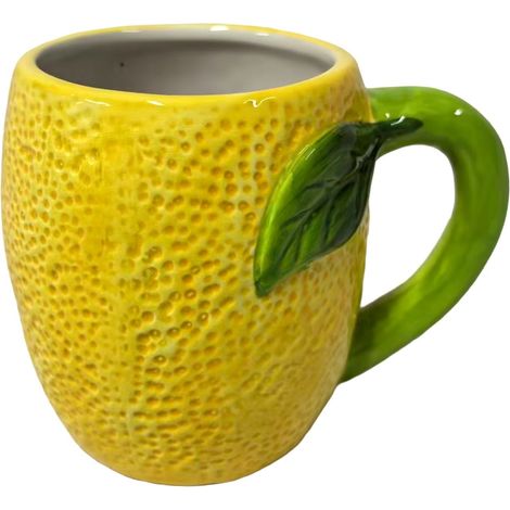 Taza limón de cerámica amarilla con asa verde 12 cm