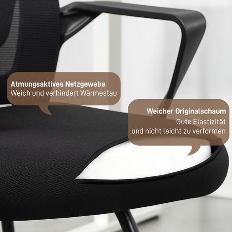 Fauteuil de bureau visiteur avec accoudoirs, soutien lombaire, dossier en filet pour bureau, salle de conférence noir (1/5)