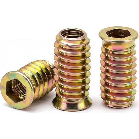 M8 Insert Fileté Bois, écrous à Visser M8 X 20mm Manchons à Visser Galvanisés écrou Hexagonal Fileté pour Meubles en Bois, 20 Pièces (1/5)