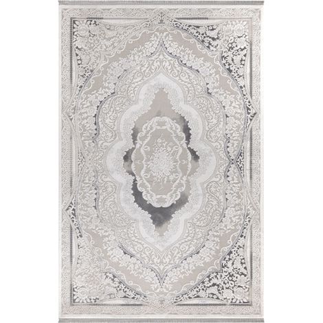 Teppich Asya CR60 grauer Hintergrund und weiße orientalische Dekoration 160x230