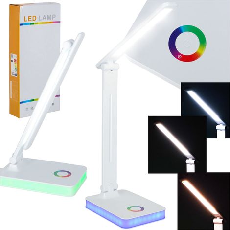 Lámpara de escritorio LED, alimentada por USB, con control táctil y base RGB. (1/5)