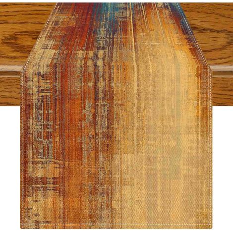 Chemin de Table Bleu Orange Décoration Rétro de Ferme Centre de Table Moderne Art Peinture Chemin de Table Boho 33 x 183 cm pour la Decoration Printemps d'automne d'hiver Intérieur