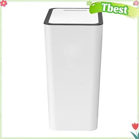 Poubelle à pression de 15 L avec couvercle, poubelle en plastique, sans contact, salle de bains, cuisine, toilettes, poubelle (1/4)