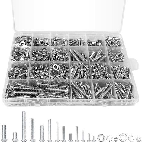 1080 Pièces M3 M4 M5 M6 Autoforeuse, D'assemblage, Assortiment, Vis Ecrou, Boulons et Écrous, Vis et Écrous et Rondelles Assortiment Set, Kit de avec Boîte de Rangement (1/5)