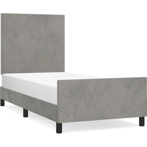 Lit adulte pour 1 personnes avec tête de lit, Structure de lit, Assemblage Facile, Gris clair 80x200 cm Velours OIB5378E (1/5)